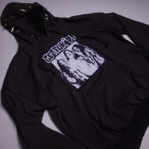 Mens Spiked Vampire screenprinted punk pullover hoodie